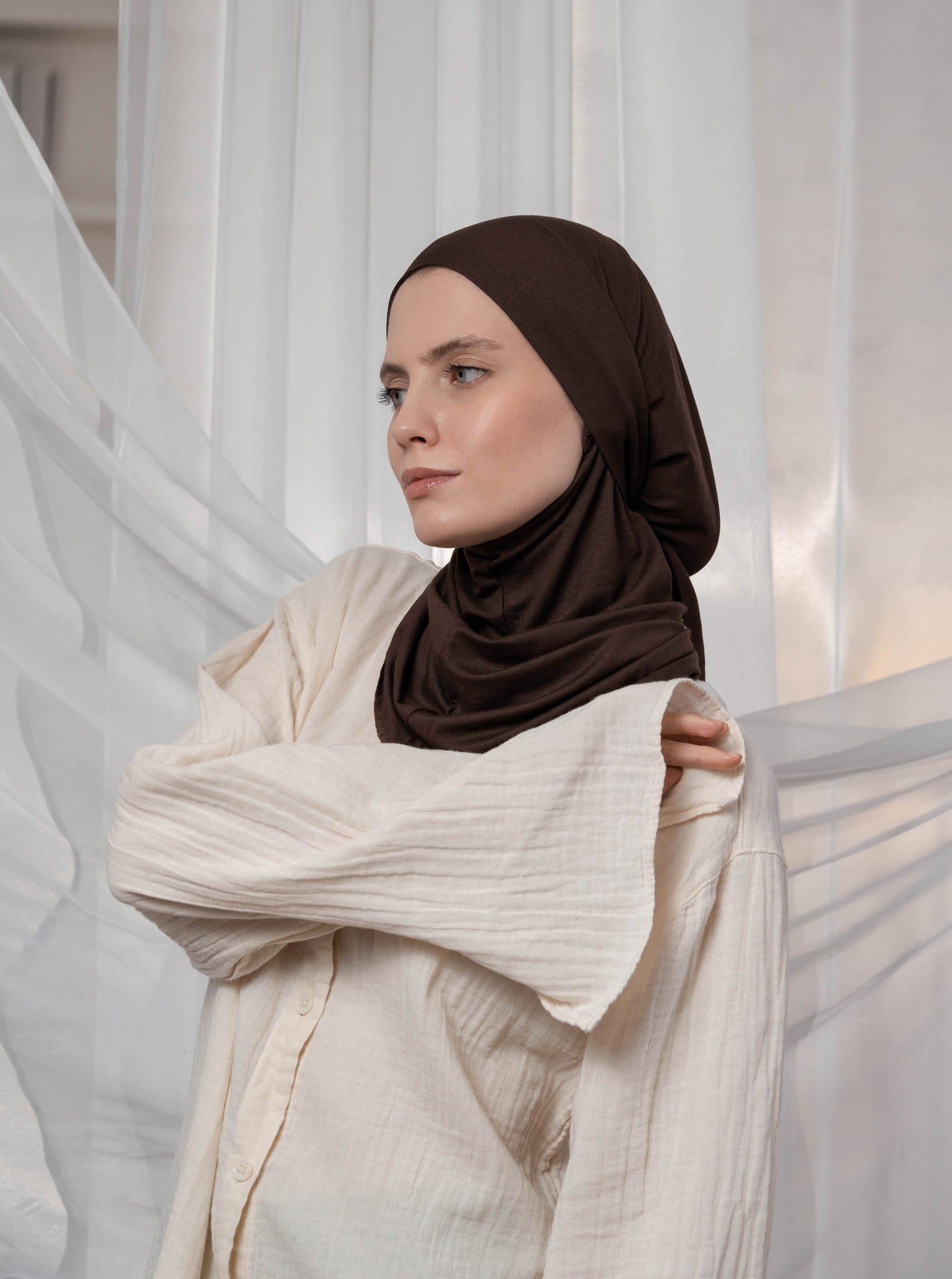 3in1 practical hijab - darkbrown